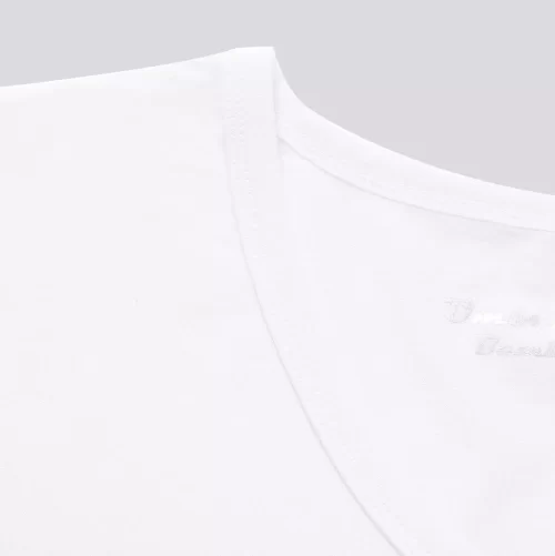 Hvid V-Hals Bambus T-Shirt Hals Rib