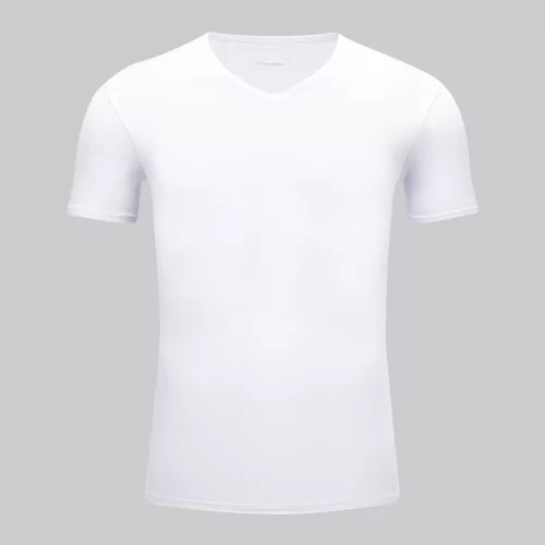 Hvid Bambus V-Hals T-Shirt forfra